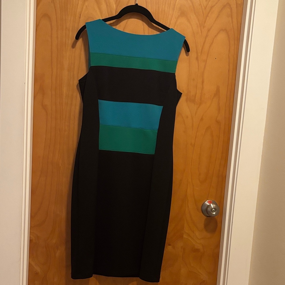 Maggy London Colorblock Midi Dress - Black, Teal, Green